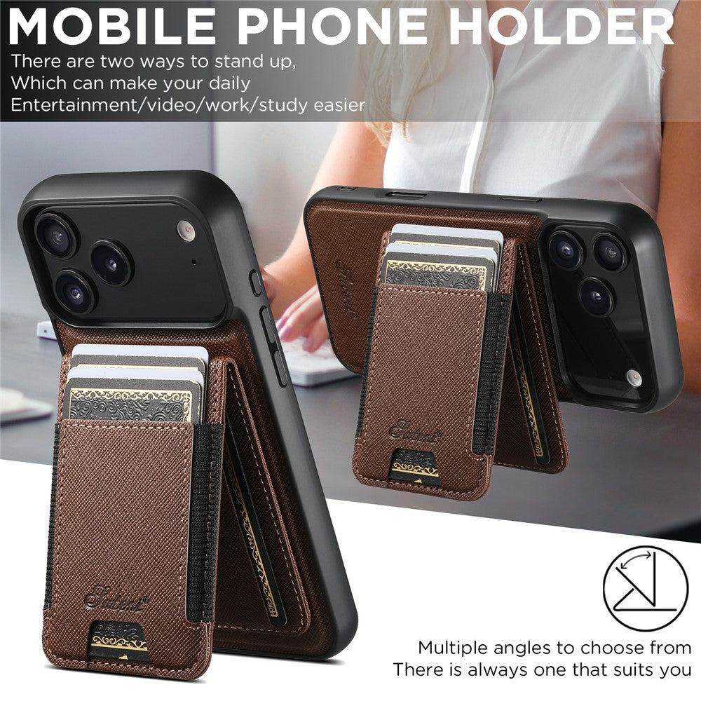 SUTENI H17 For iPhone 17 Pro Max Magnetic Case Cross Texture Leather Phone Back Cover with Detachable Card Bag - Brown