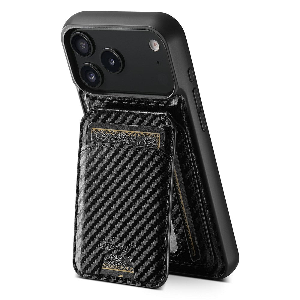 SUTENI H18 For iPhone 17 Pro Max Magnetic Case Carbon Fiber Texture Leather + TPU Cover with Detachable Card Bag