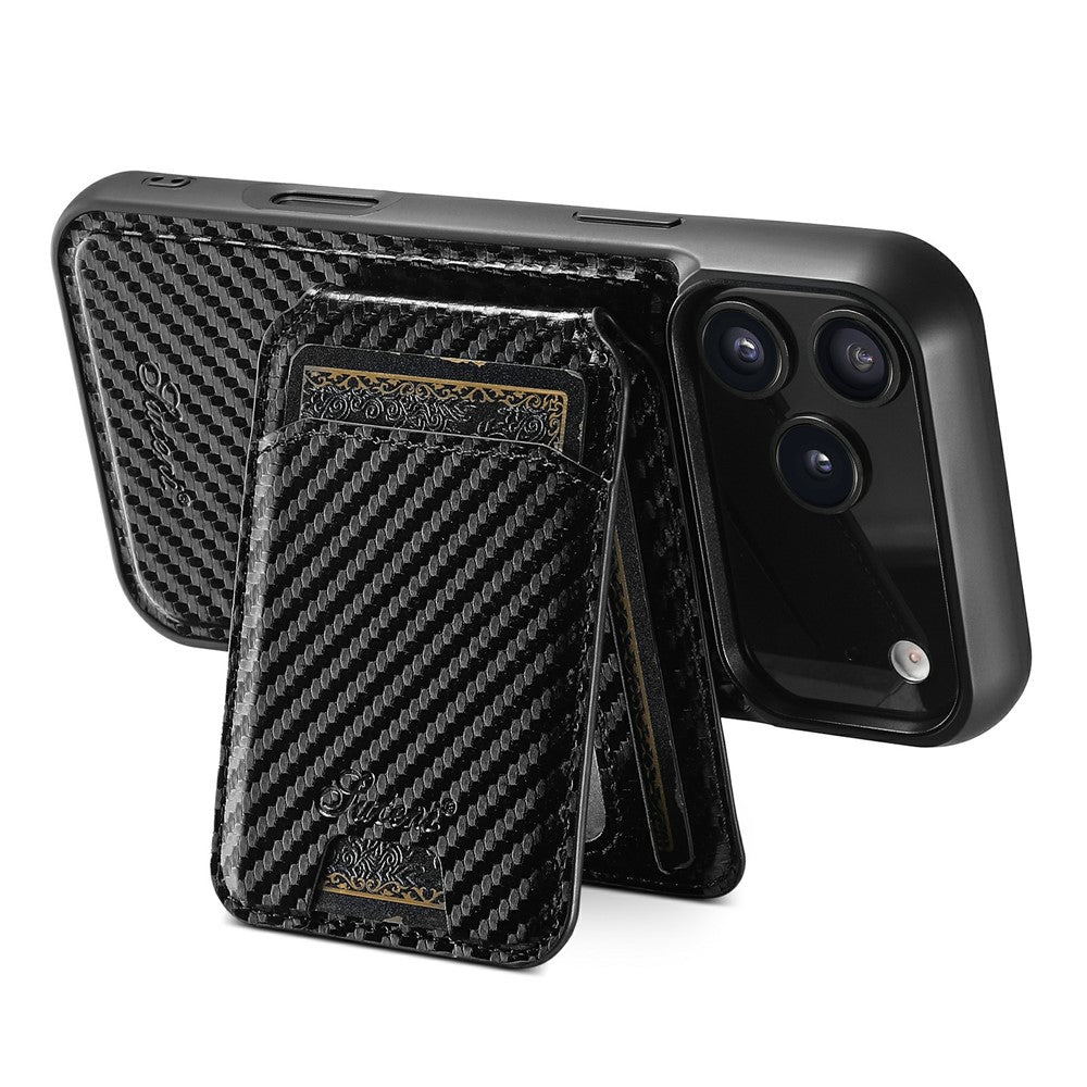 SUTENI H18 For iPhone 17 Pro Max Magnetic Case Carbon Fiber Texture Leather + TPU Cover with Detachable Card Bag