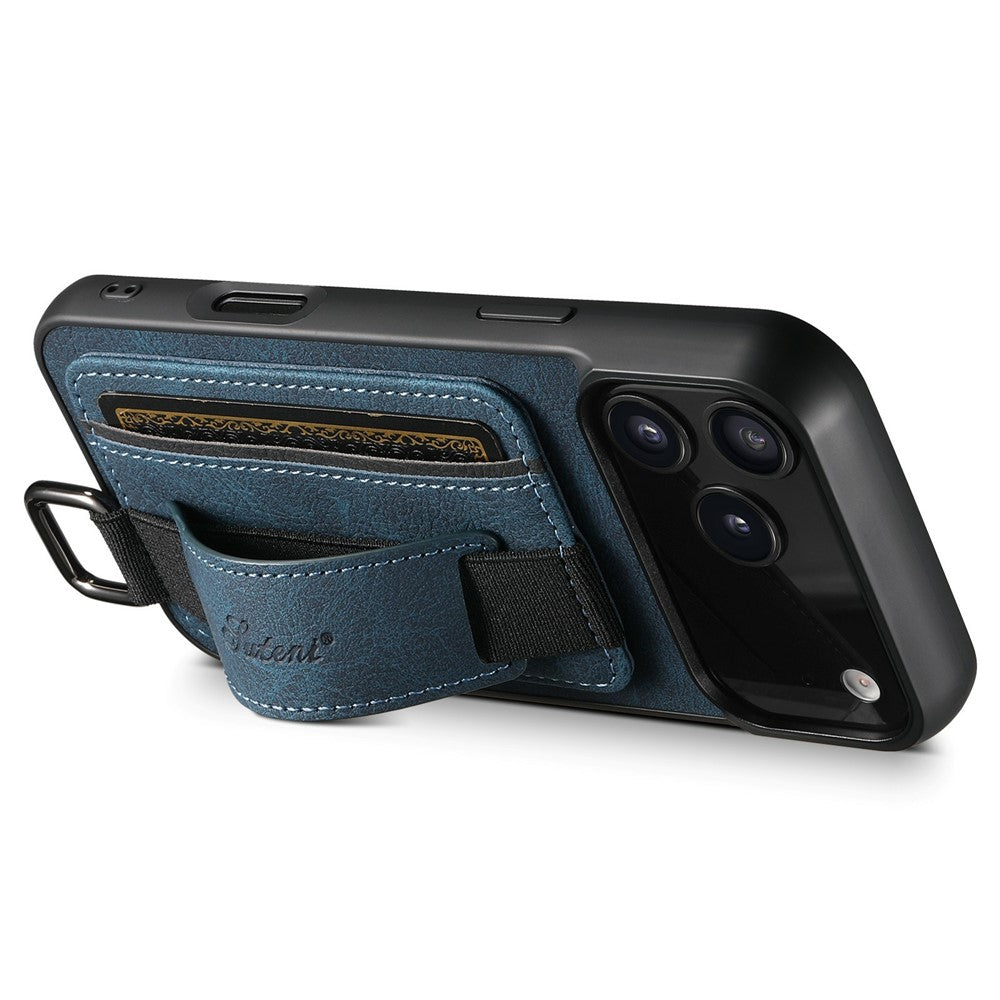 SUTENI H13 For iPhone 17 Pro Max Case Litchi Texture Leather + TPU + PC Phone Cover with Card Holder Kickstand - Blue