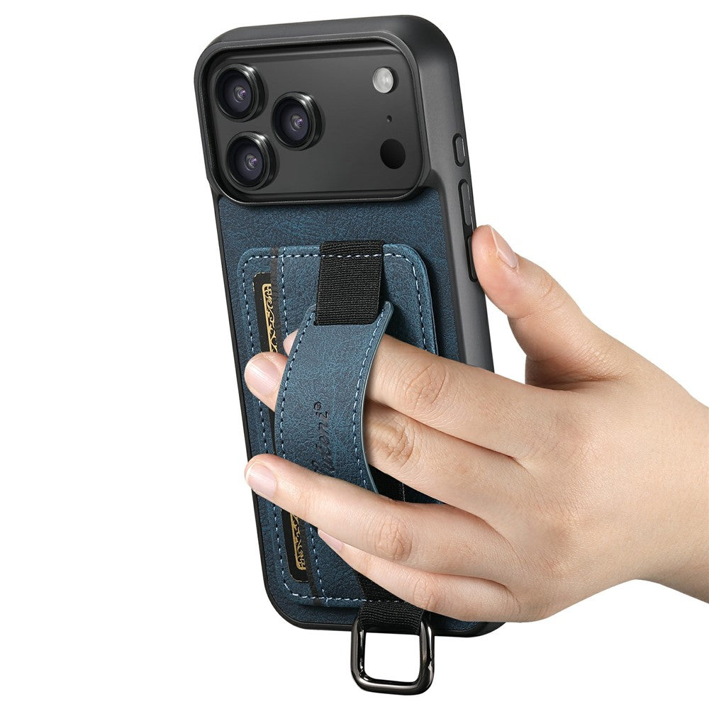 SUTENI H13 For iPhone 17 Pro Max Case Litchi Texture Leather + TPU + PC Phone Cover with Card Holder Kickstand - Blue