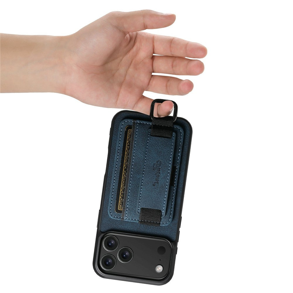 SUTENI H13 For iPhone 17 Pro Max Case Litchi Texture Leather + TPU + PC Phone Cover with Card Holder Kickstand - Blue