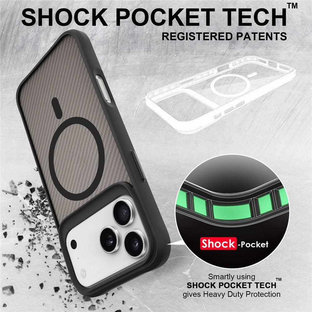 For iPhone 17 Pro Max Case Magnetic Carbon Fiber Texture Phone Cover - Black