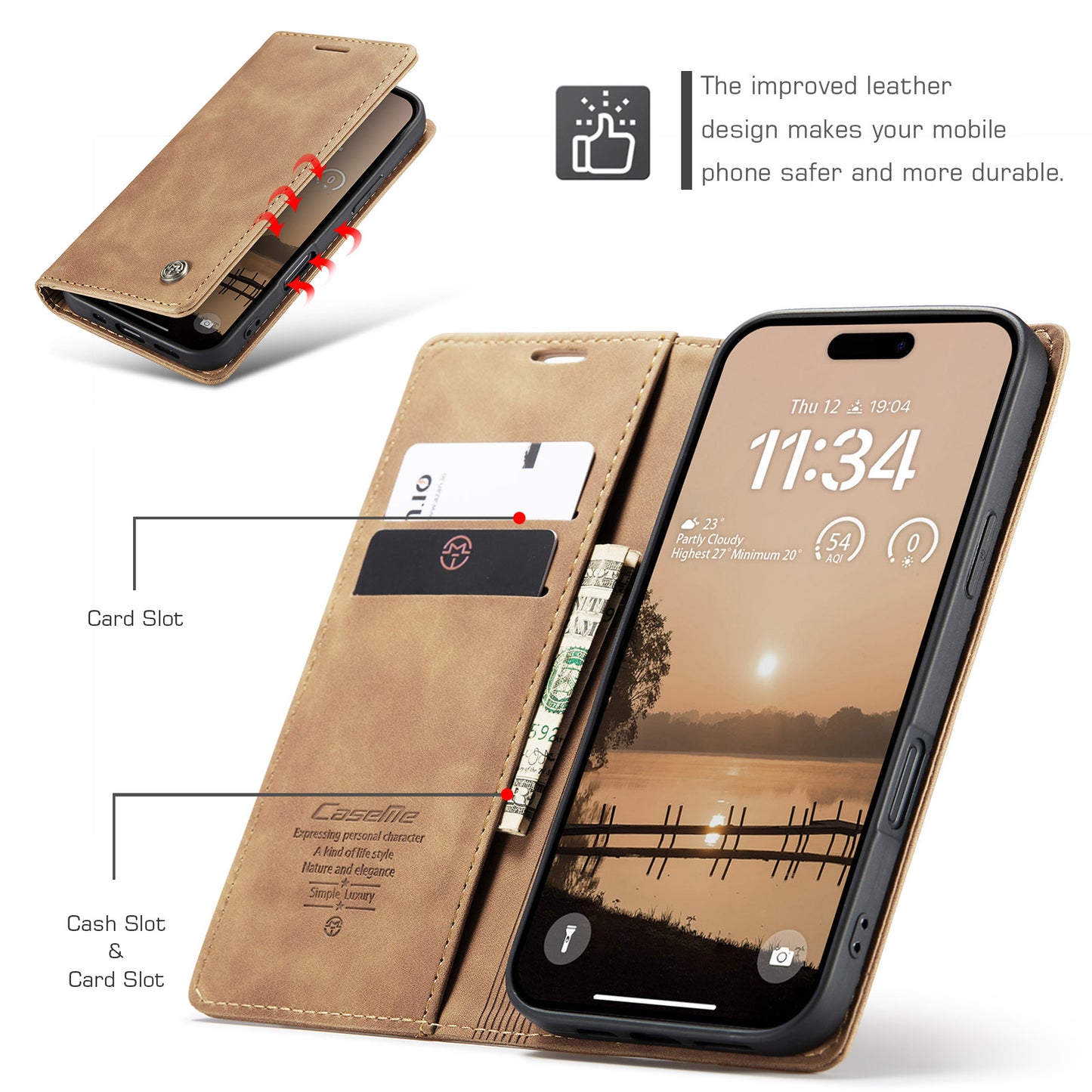 For iPhone 17 Pro Max Wallet Case CASEME 013 Series PU Leather Phone Cover Stand - Brown