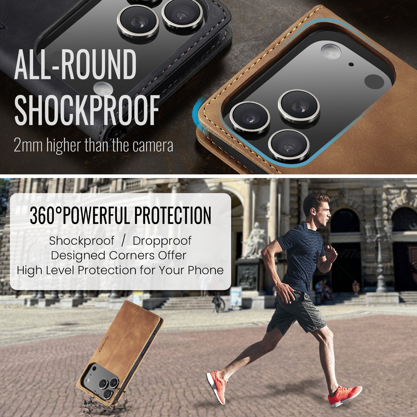 For iPhone 17 Pro Max Wallet Case CASEME 013 Series PU Leather Phone Cover Stand - Brown