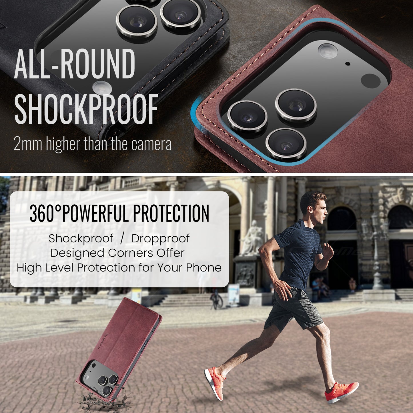 For iPhone 17 Pro Max Wallet Case CASEME 013 Series PU Leather Phone Cover Stand - Red