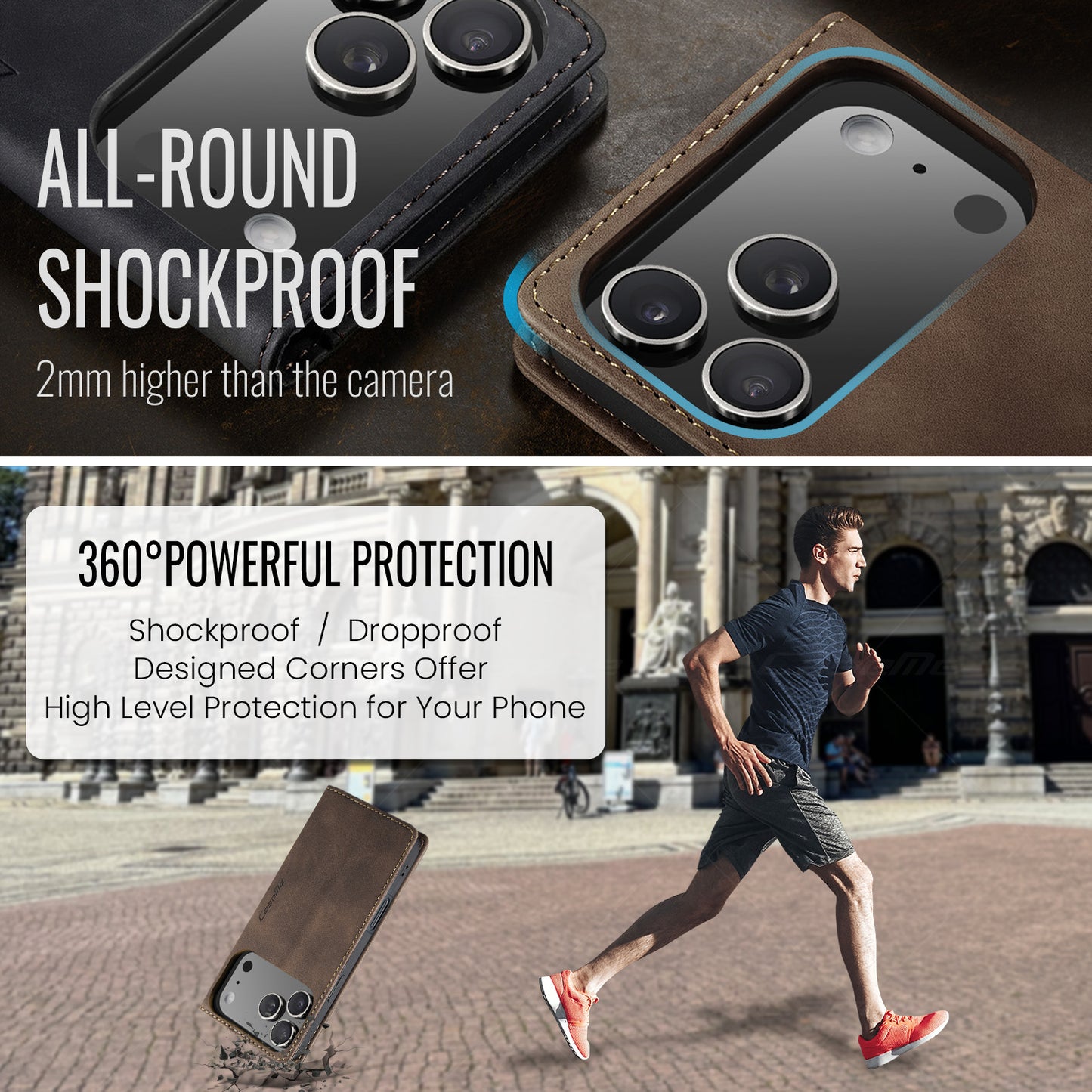For iPhone 17 Pro Max Wallet Case CASEME 013 Series PU Leather Phone Cover Stand - Coffee