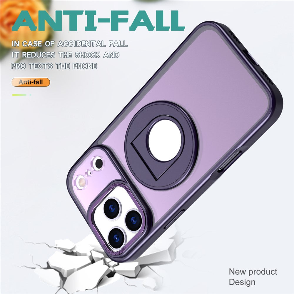 For iPhone 17 Pro Max Clear Back Case Rotating Kickstand TPU + PC Phone Cover Compatible with MagSafe - Purple