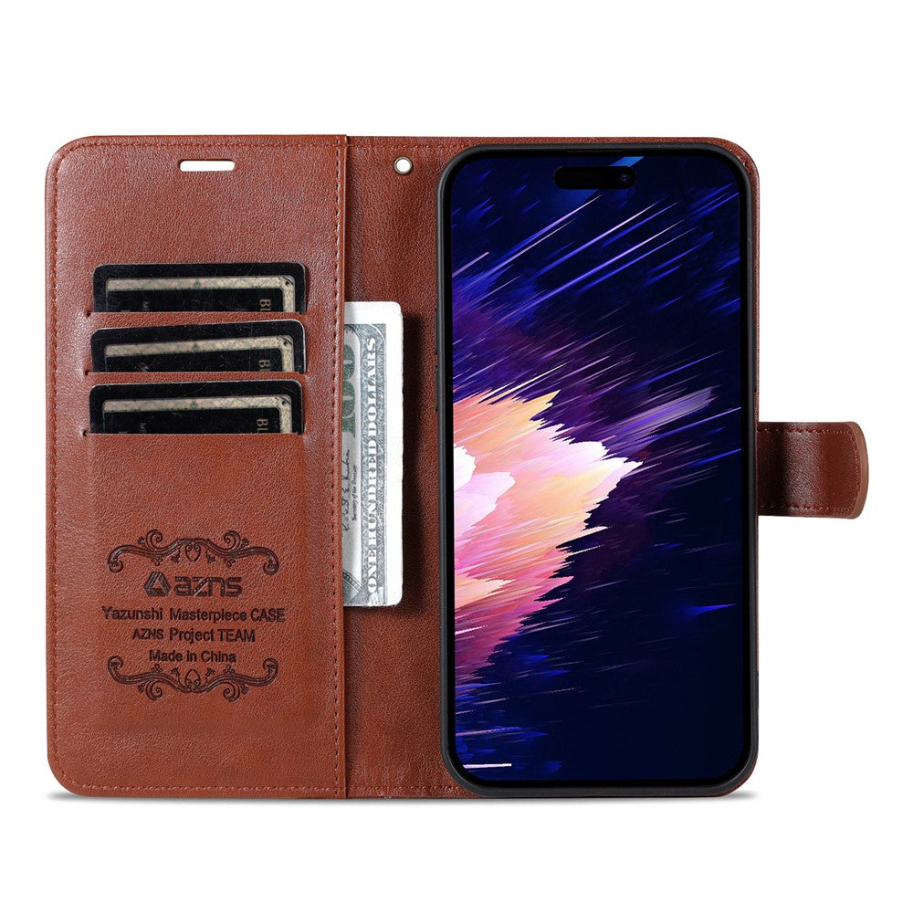 AZNS For iPhone 17 Pro Max Case Anti-Scratch PU Leather Stand Wallet Phone Cover - Brown