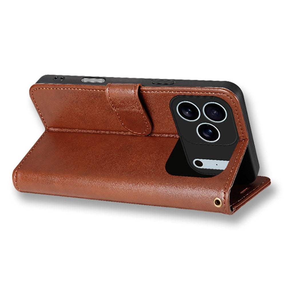 AZNS For iPhone 17 Pro Max Case Anti-Scratch PU Leather Stand Wallet Phone Cover - Brown