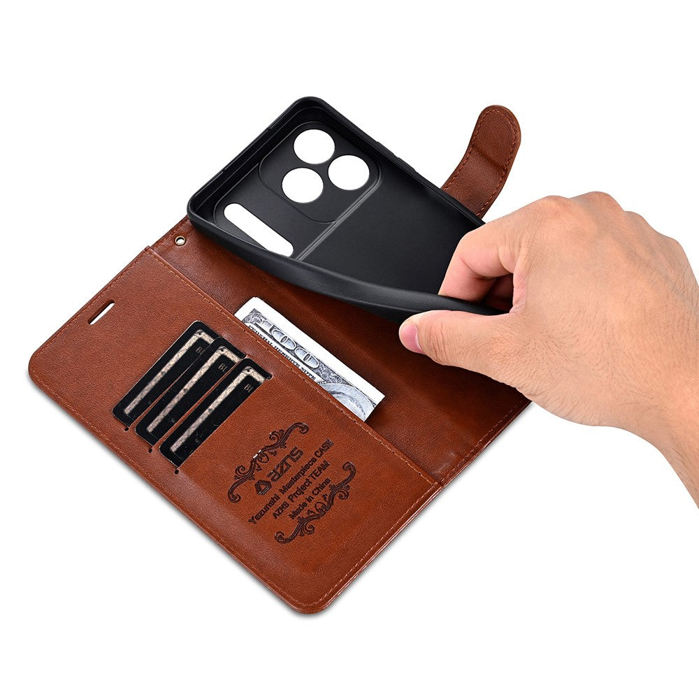 AZNS For iPhone 17 Pro Max Case Anti-Scratch PU Leather Stand Wallet Phone Cover - Brown