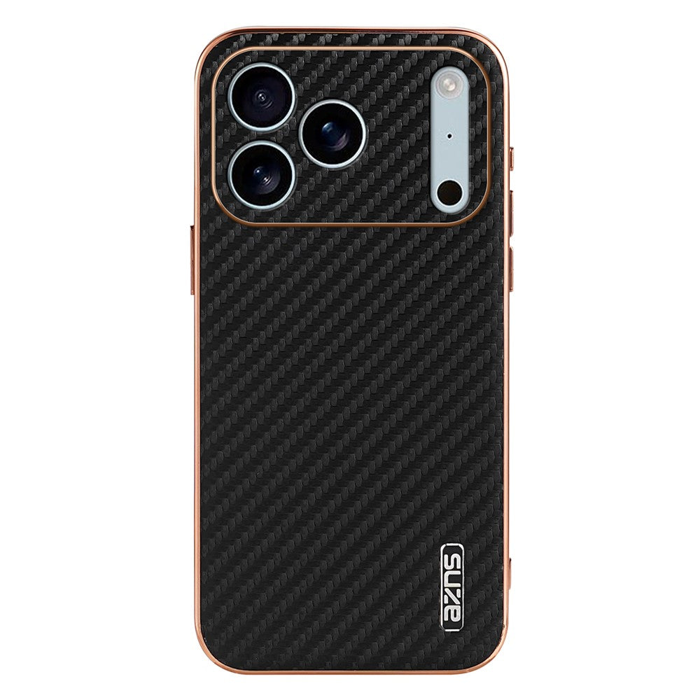 AZNS For iPhone 17 Pro Max Case Electroplating Carbon Fiber Texture PU + TPU Phone Cover - Black