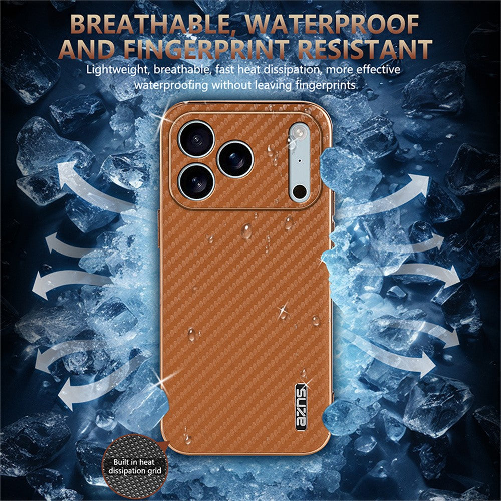 AZNS For iPhone 17 Pro Max Case Electroplating Carbon Fiber Texture PU + TPU Phone Cover - Black