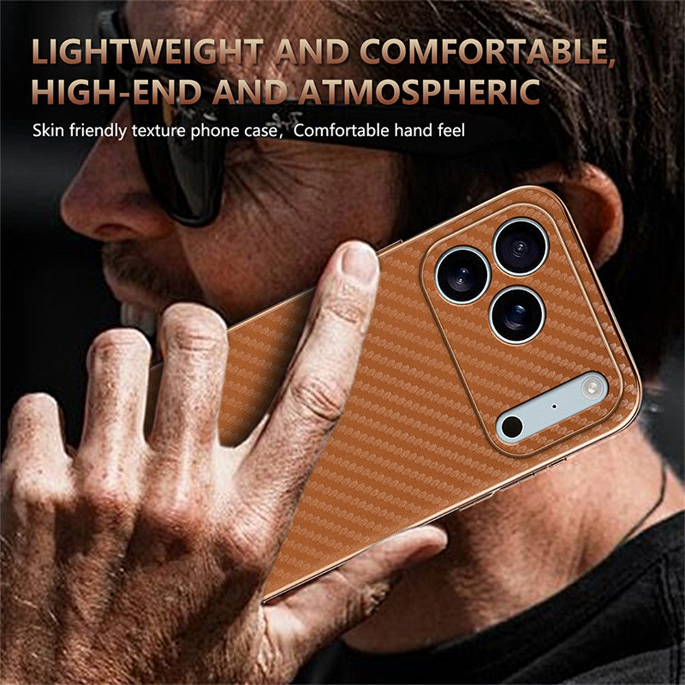 AZNS For iPhone 17 Pro Max Case Electroplating Carbon Fiber Texture PU + TPU Phone Cover - Black