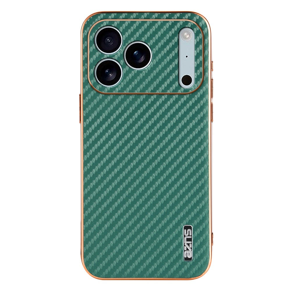 AZNS For iPhone 17 Pro Max Case Electroplating Carbon Fiber Texture PU + TPU Phone Cover - Green