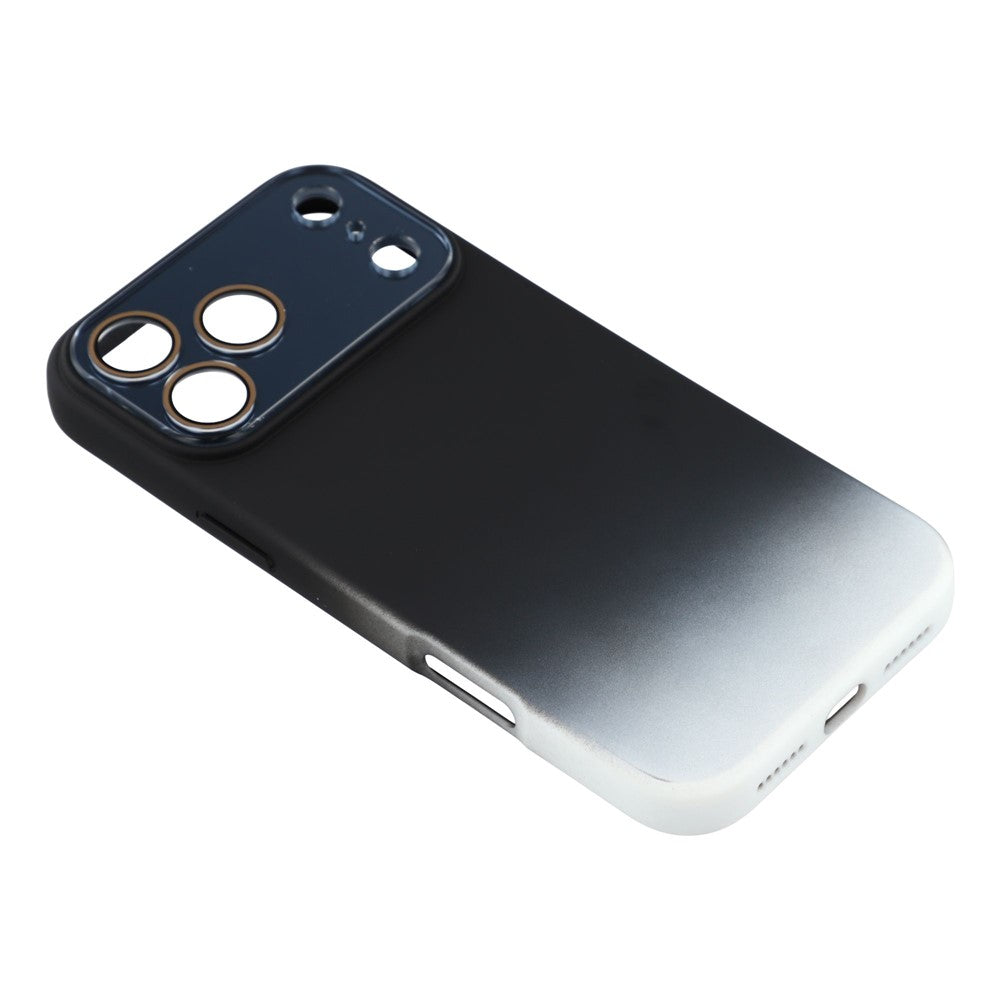 For iPhone 17 Pro Max Case Dual-Color Gradient TPU + Fiber Lining Phone Cover with Lens Protector - Black Gradient