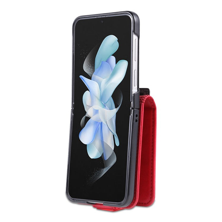 AZNS For Samsung Galaxy Z Flip3 5G Shockproof Case Cowhide Texture PU Leather Case Magnetic Closure Folio Flip Phone Cover with Card Slot - Red