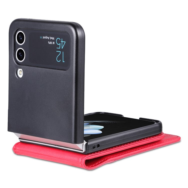 AZNS For Samsung Galaxy Z Flip3 5G Shockproof Case Cowhide Texture PU Leather Case Magnetic Closure Folio Flip Phone Cover with Card Slot - Red
