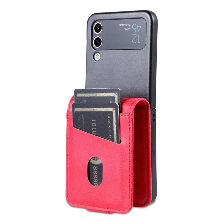 AZNS For Samsung Galaxy Z Flip3 5G Shockproof Case Cowhide Texture PU Leather Case Magnetic Closure Folio Flip Phone Cover with Card Slot - Red