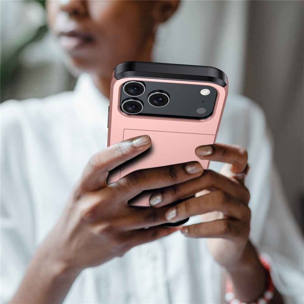 AMORUS For iPhone 17 Pro Max Case with Sliding Card Holder PC TPU Phone Back Cover - Red