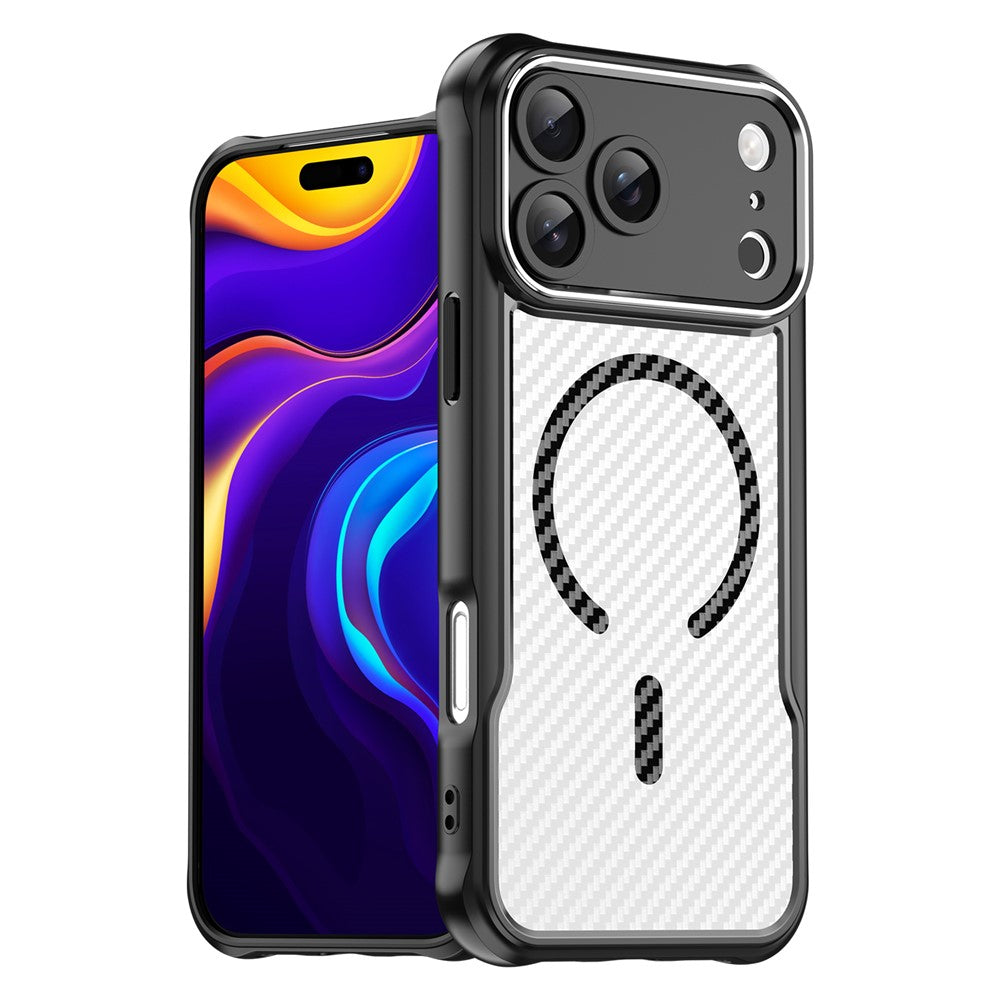 For iPhone 17 Pro Max Case Compatible with MagSafe Carbon Fiber Textured Hybrid Phone Cover - Black