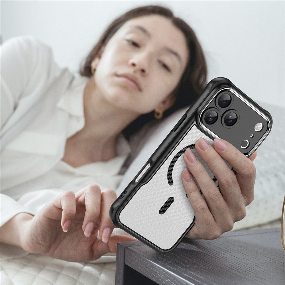 For iPhone 17 Pro Max Case Compatible with MagSafe Carbon Fiber Textured Hybrid Phone Cover - Black