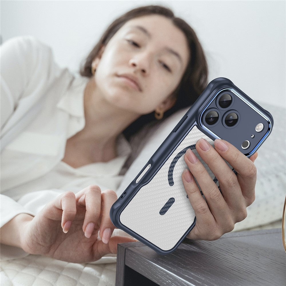 For iPhone 17 Pro Max Case Compatible with MagSafe Carbon Fiber Textured Hybrid Phone Cover - Blue