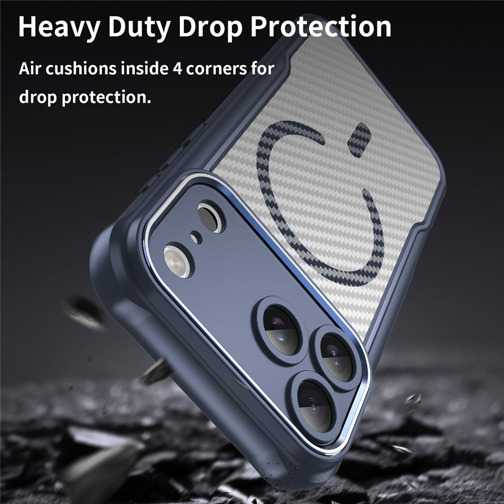 For iPhone 17 Pro Max Case Compatible with MagSafe Carbon Fiber Textured Hybrid Phone Cover - Blue