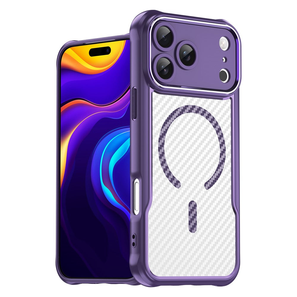 For iPhone 17 Pro Max Case Compatible with MagSafe Carbon Fiber Textured Hybrid Phone Cover - Purple