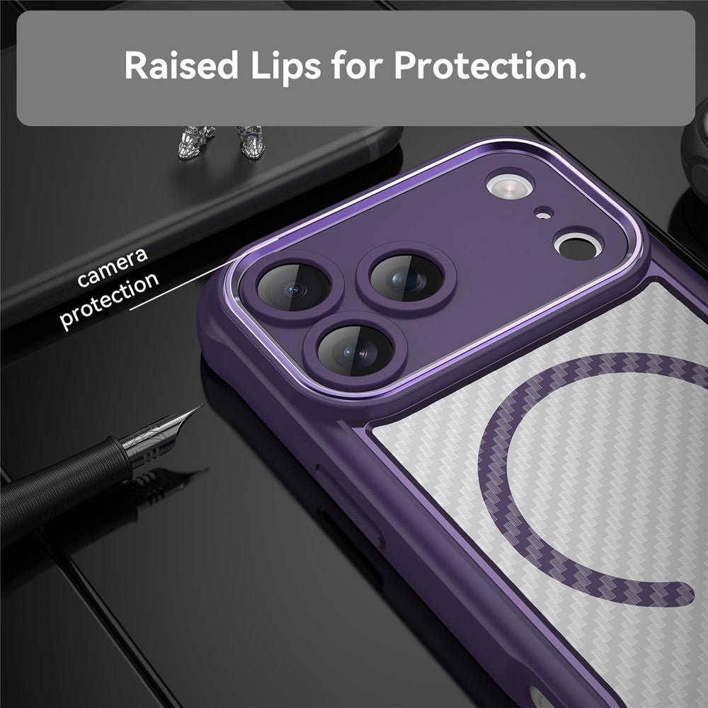 For iPhone 17 Pro Max Case Compatible with MagSafe Carbon Fiber Textured Hybrid Phone Cover - Purple