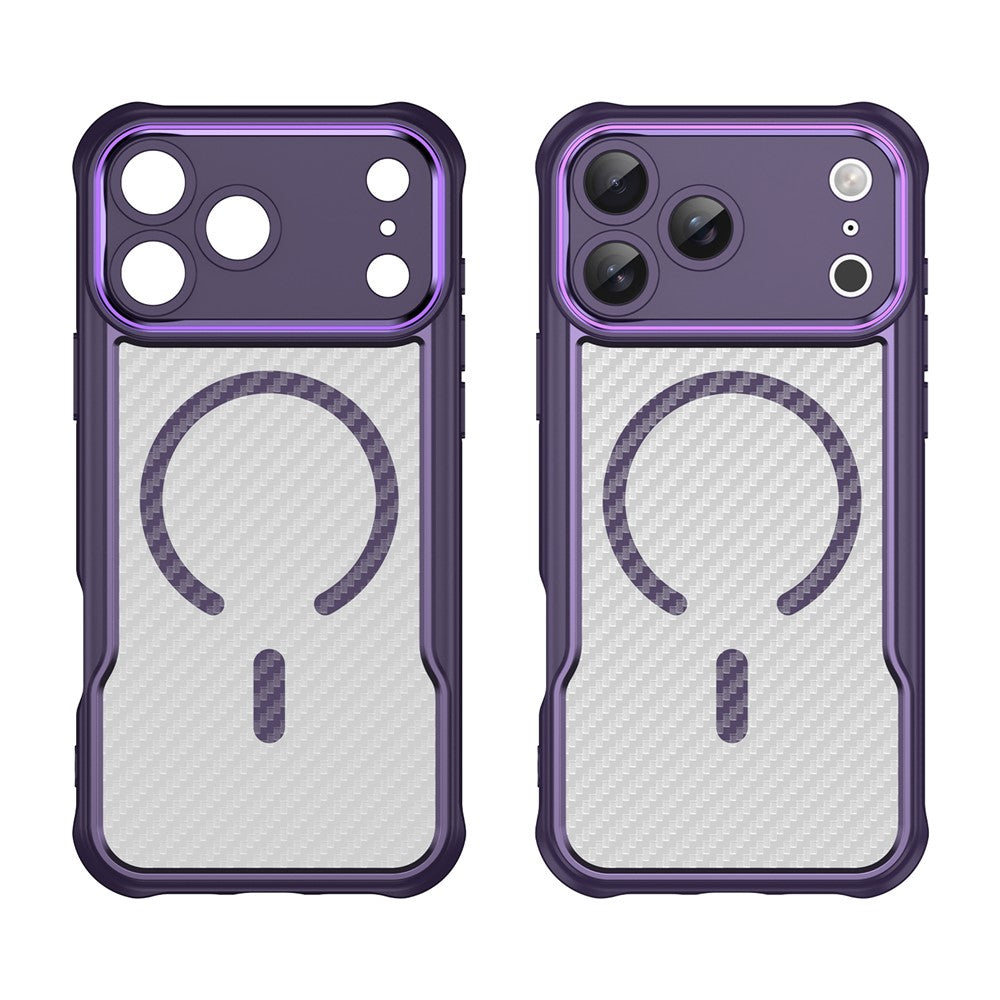 For iPhone 17 Pro Max Case Compatible with MagSafe Carbon Fiber Textured Hybrid Phone Cover - Purple