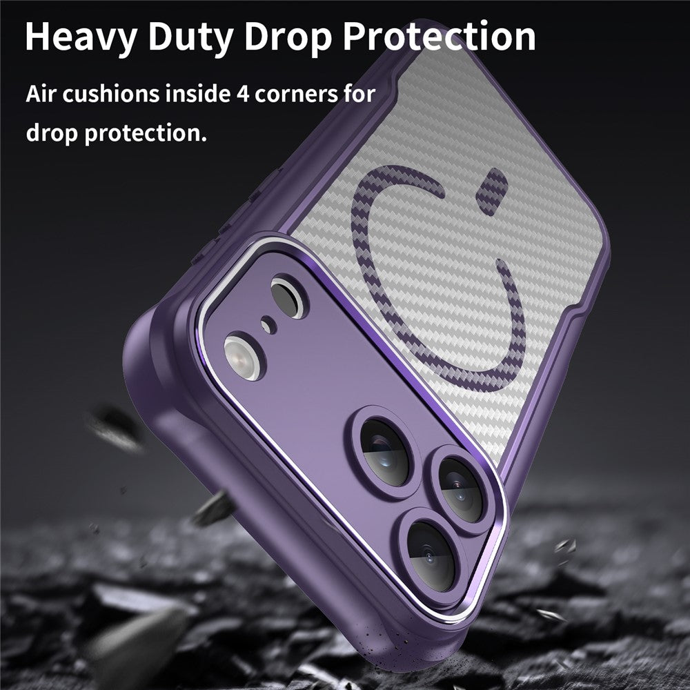 For iPhone 17 Pro Max Case Compatible with MagSafe Carbon Fiber Textured Hybrid Phone Cover - Purple