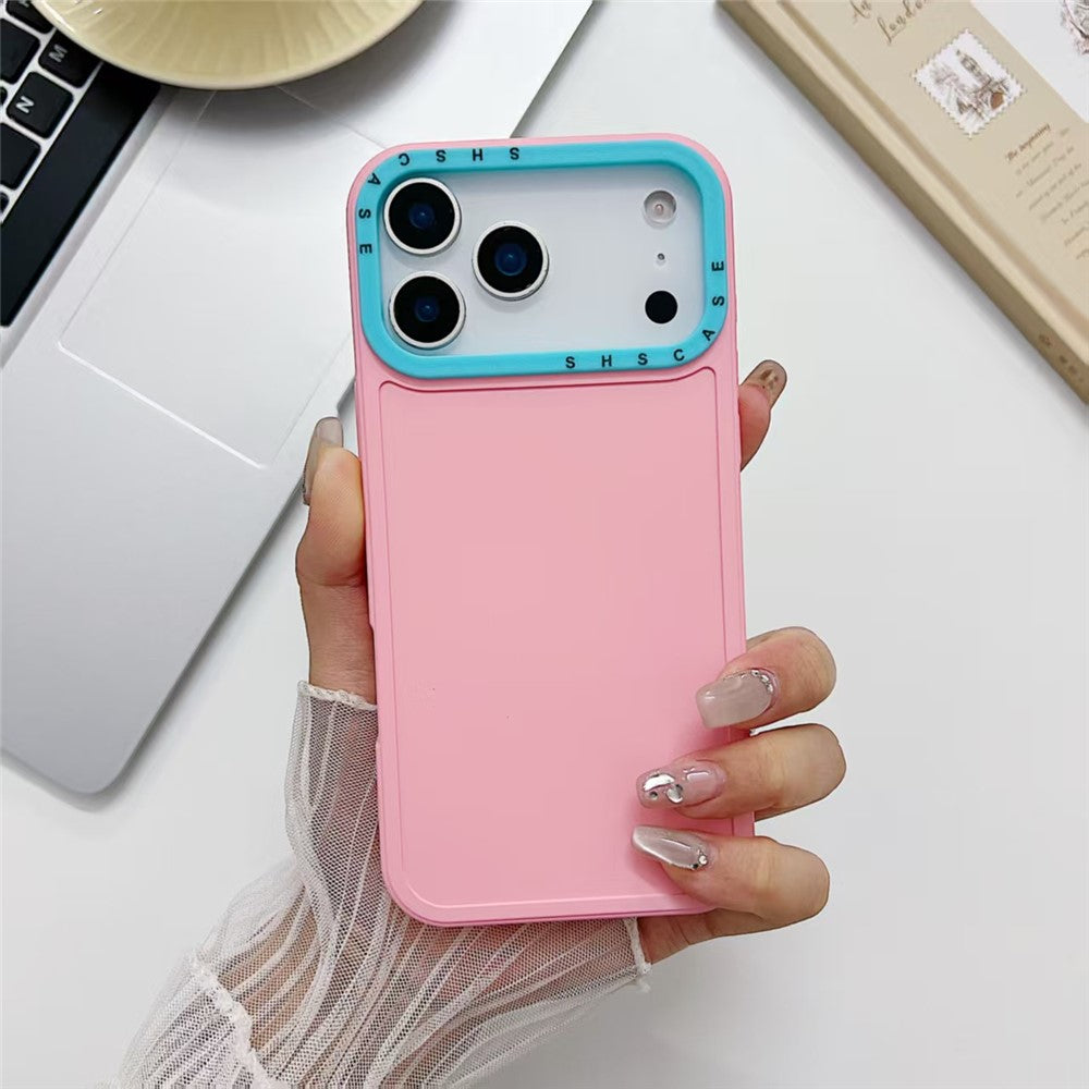 For iPhone 17 Pro Max TPU Case Contrast Color Lens Frame Shockproof Phone Back Cover - Pink
