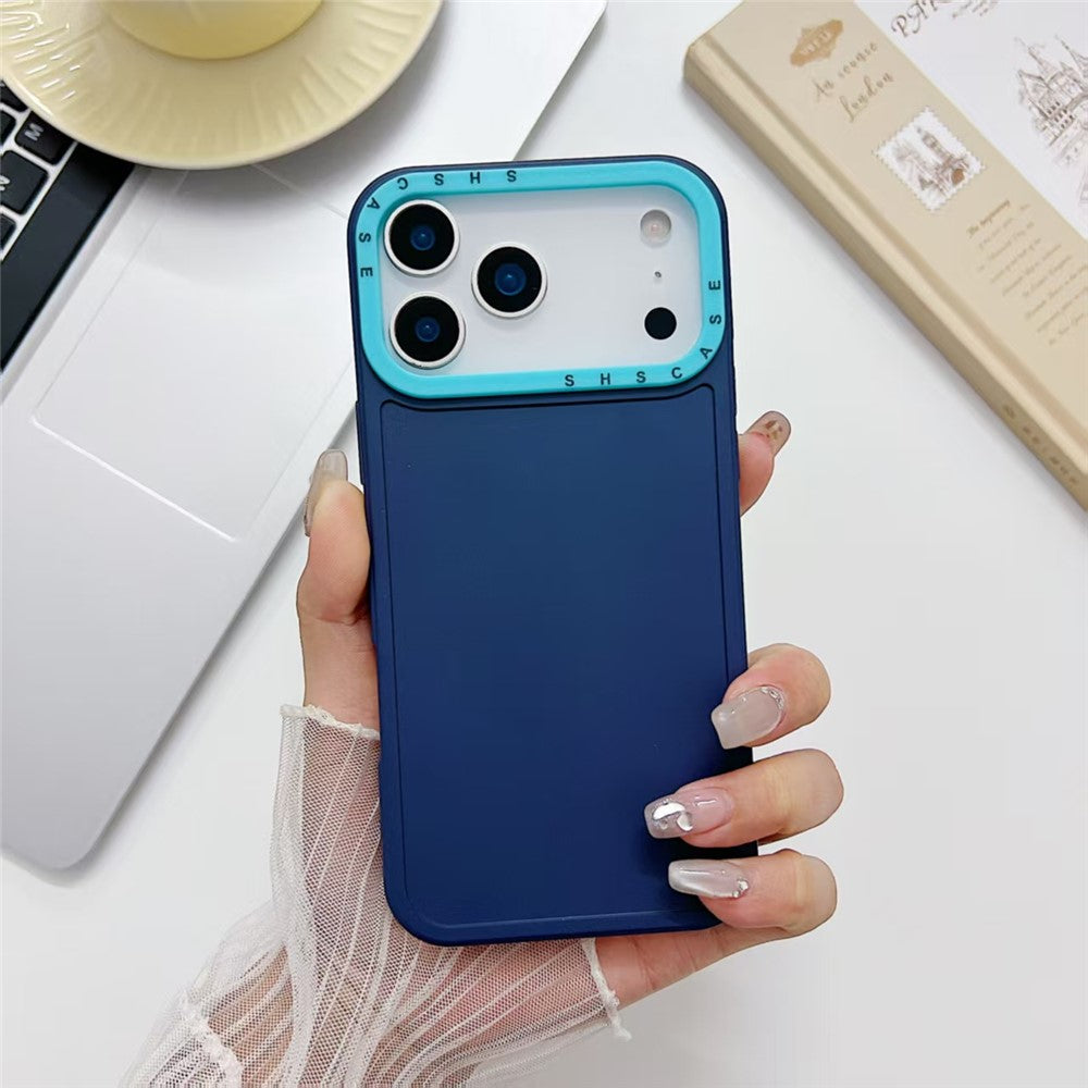 For iPhone 17 Pro Max TPU Case Contrast Color Lens Frame Shockproof Phone Back Cover - Dark Blue