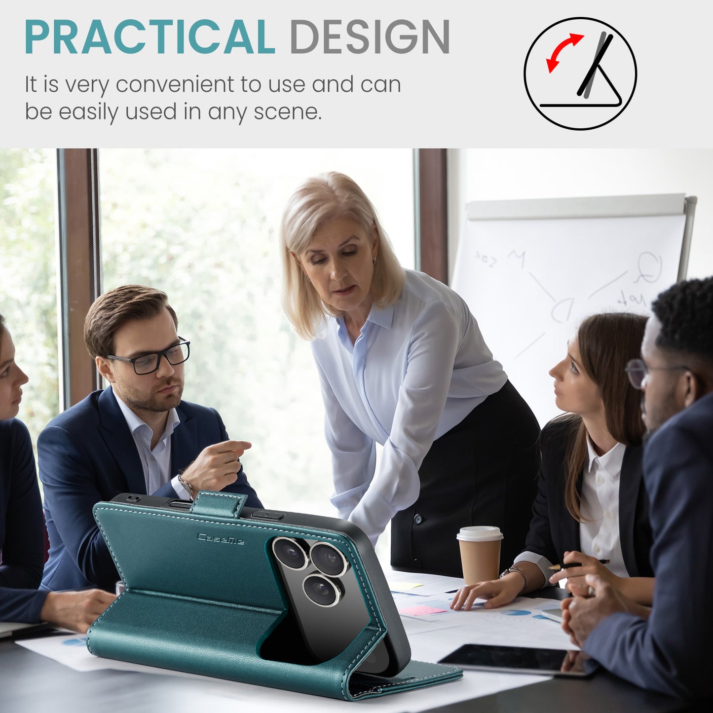 For iPhone 17 Pro Max Case CASEME 023 Series RFID Blocking Leather Wallet Stand Phone Cover - Green