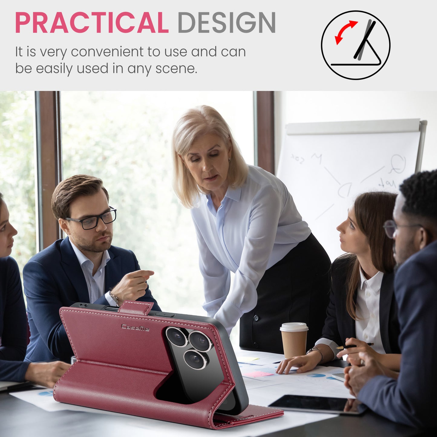 For iPhone 17 Pro Max Case CASEME 023 Series RFID Blocking Leather Wallet Stand Phone Cover - Red