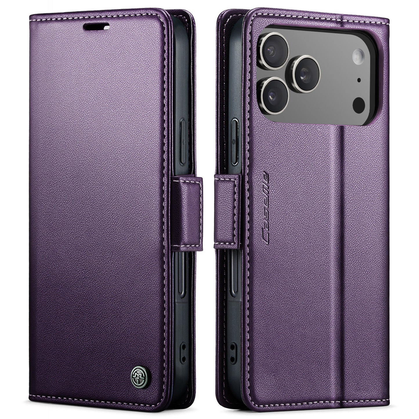 For iPhone 17 Pro Max Case CASEME 023 Series RFID Blocking Leather Wallet Stand Phone Cover - Purple