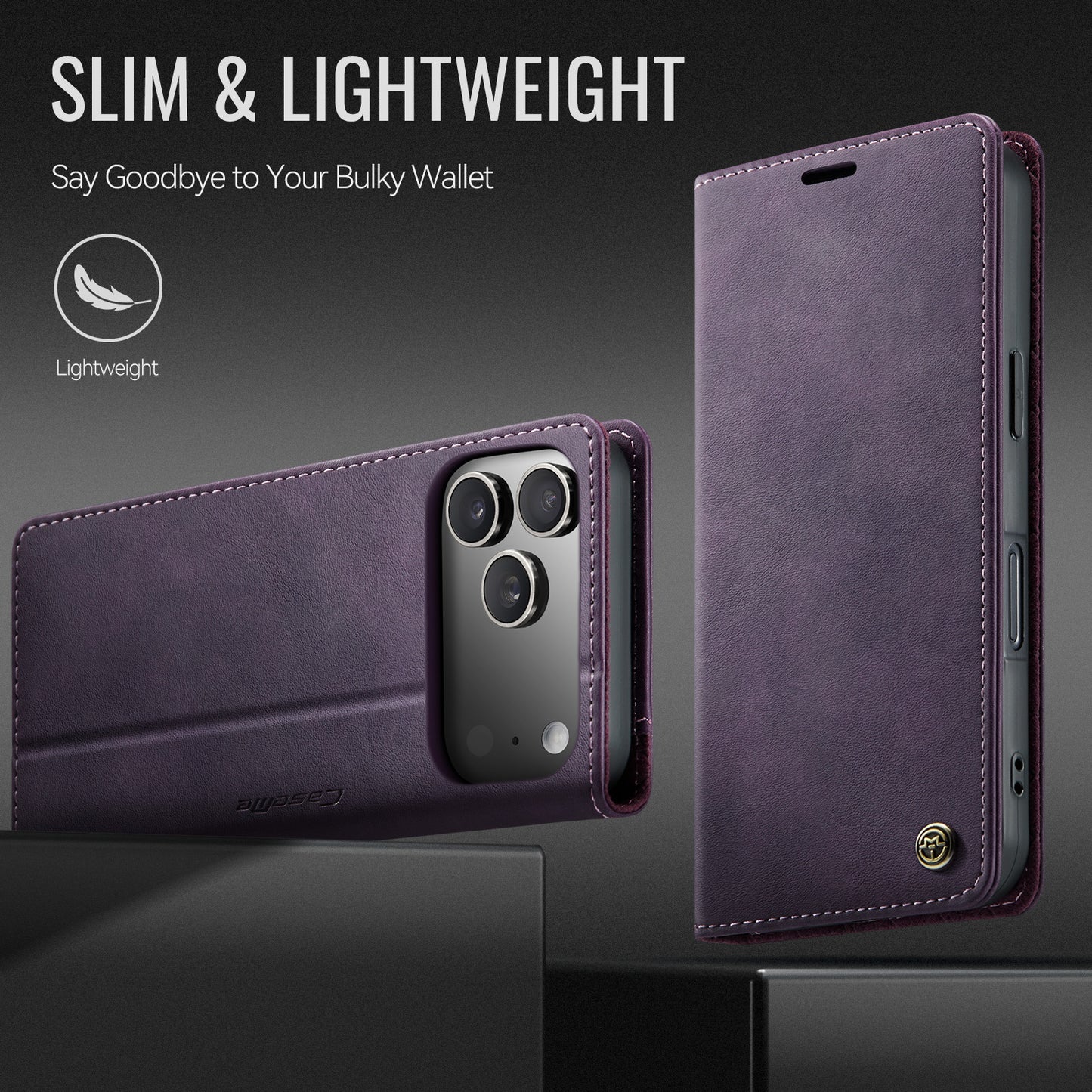 For iPhone 17 Pro Max Case CASEME 033 Series RFID Blocking Wallet Stand Calf Texture Leather Phone Cover - Purple
