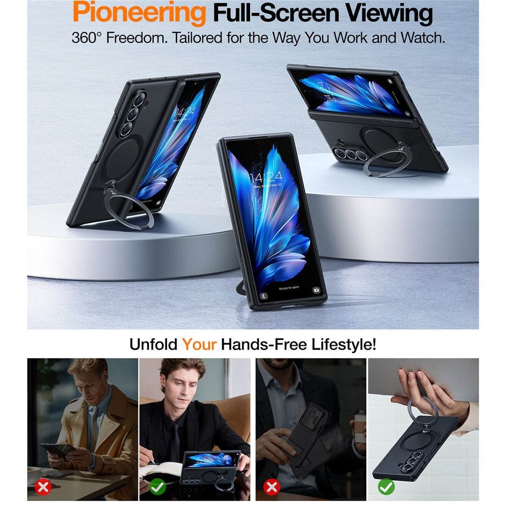 TORRAS For Samsung Galaxy Z Fold7 5G Case 360 Degree Rotating Magnetic Kickstand PC Phone Cover