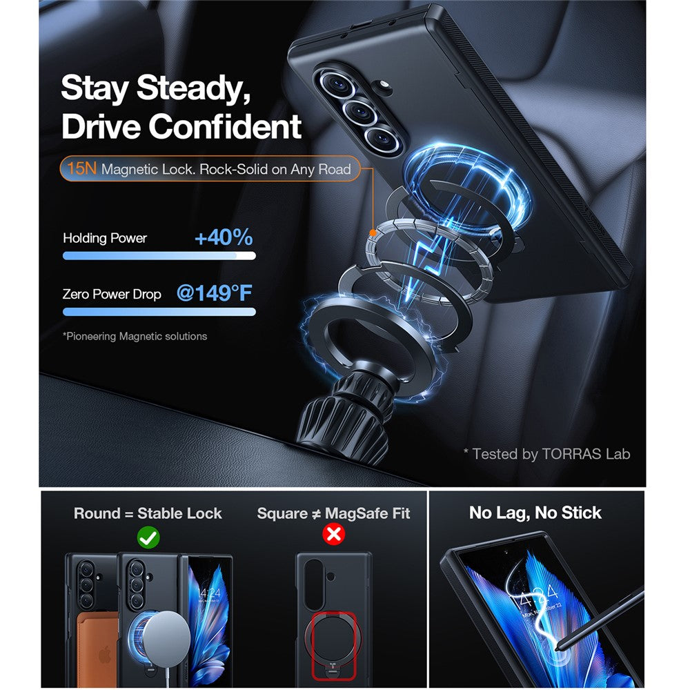 TORRAS For Samsung Galaxy Z Fold7 5G Case 360 Degree Rotating Magnetic Kickstand PC Phone Cover