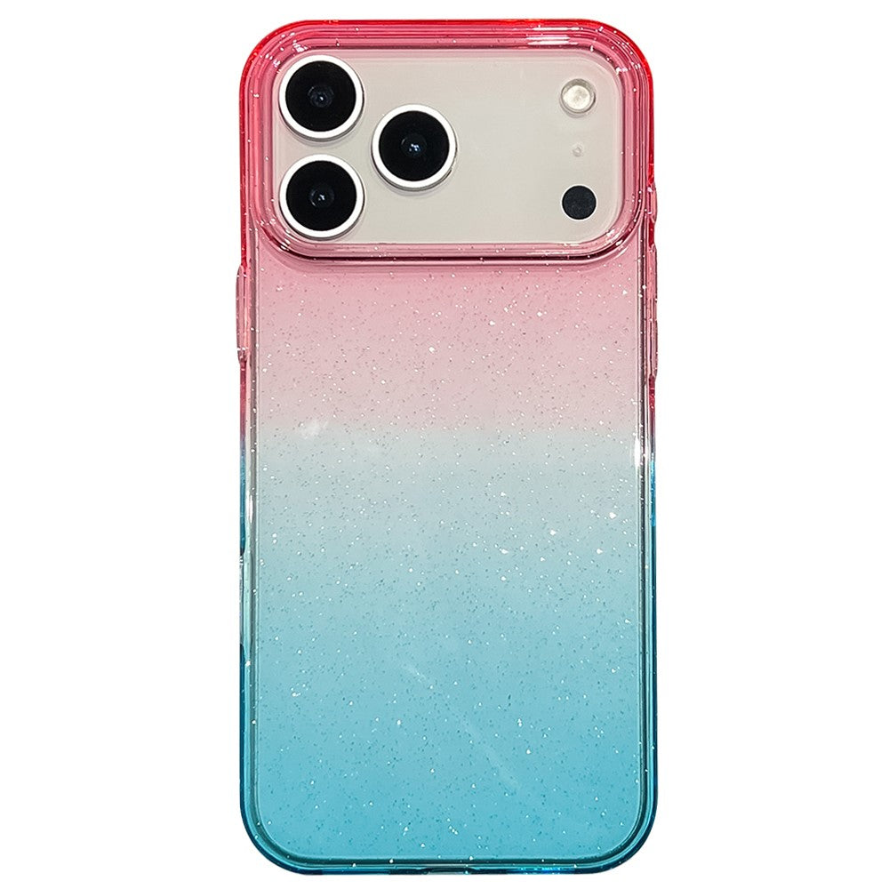 For iPhone 17 Pro Max Case Transparent Glitter Dual Color PC + TPU Phone Cover - Pink / Sky Blue