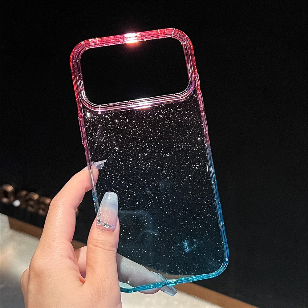 For iPhone 17 Pro Max Case Transparent Glitter Dual Color PC + TPU Phone Cover - Pink / Sky Blue