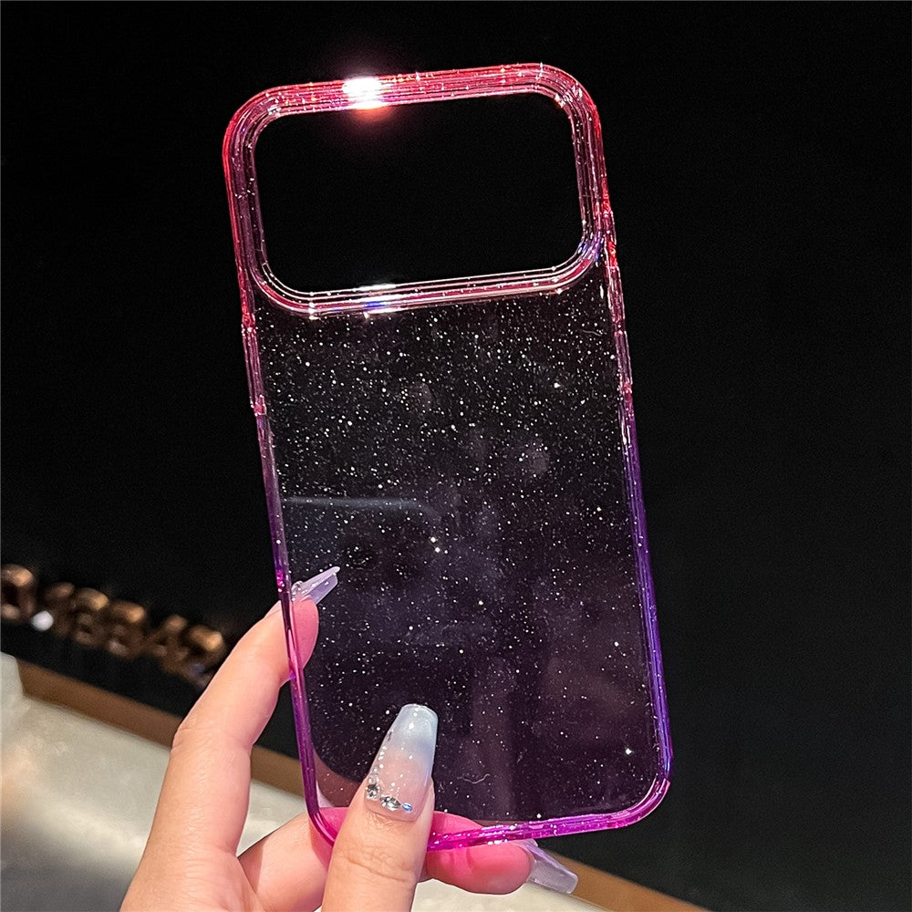 For iPhone 17 Pro Max Case Transparent Glitter Dual Color PC + TPU Phone Cover - Pink / Purple