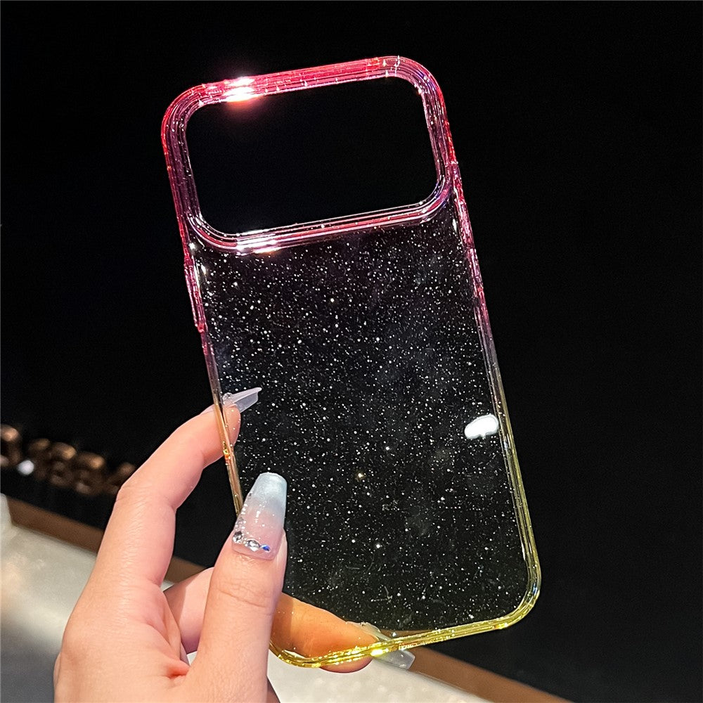 For iPhone 17 Pro Max Case Transparent Glitter Dual Color PC + TPU Phone Cover - Pink / Yellow