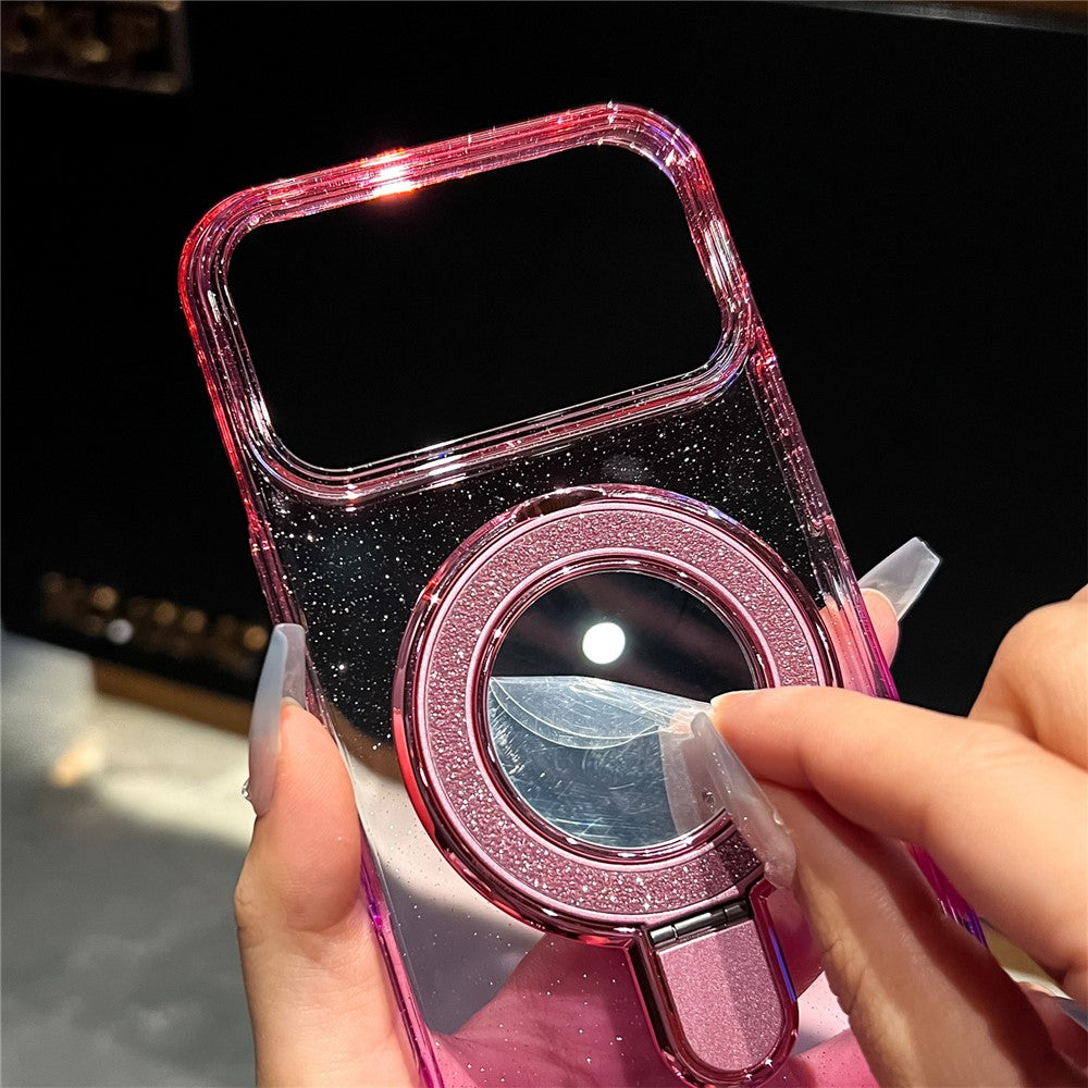For iPhone 17 Pro Max Case Glitter PC + TPU Clear Mirror Kickstand Phone Cover with Compatible with MagSafe - Sky Blue / Purple