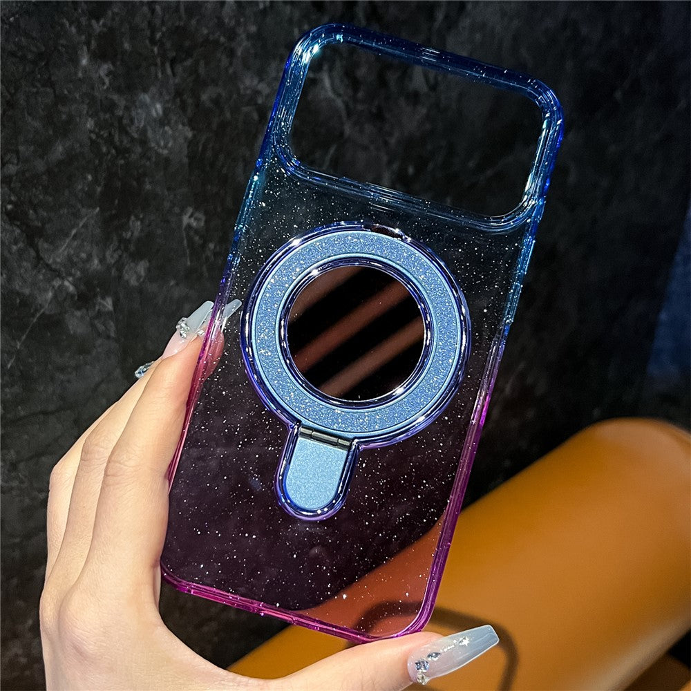 For iPhone 17 Pro Max Case Glitter PC + TPU Clear Mirror Kickstand Phone Cover with Compatible with MagSafe - Blue / Purple