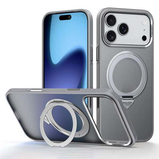 SULADA For iPhone 17 Pro Max Case Magnetic Case Anti-Fingerprints Matte TPU + PC Phone Cover with Kickstand - Titanium Grey