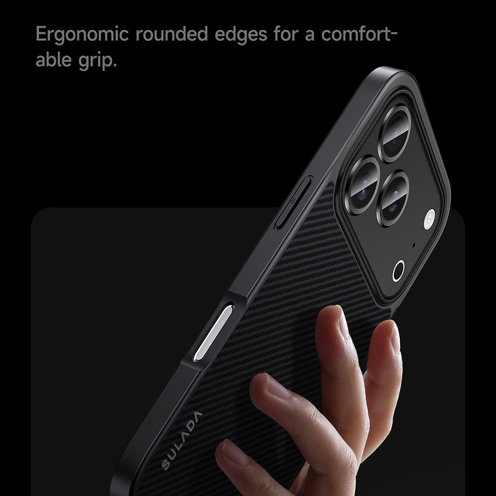 SULADA For iPhone 17 Pro Max Case Compatible with MagSafe Metal Lens Frame PU+TPU Phone Cover - Black