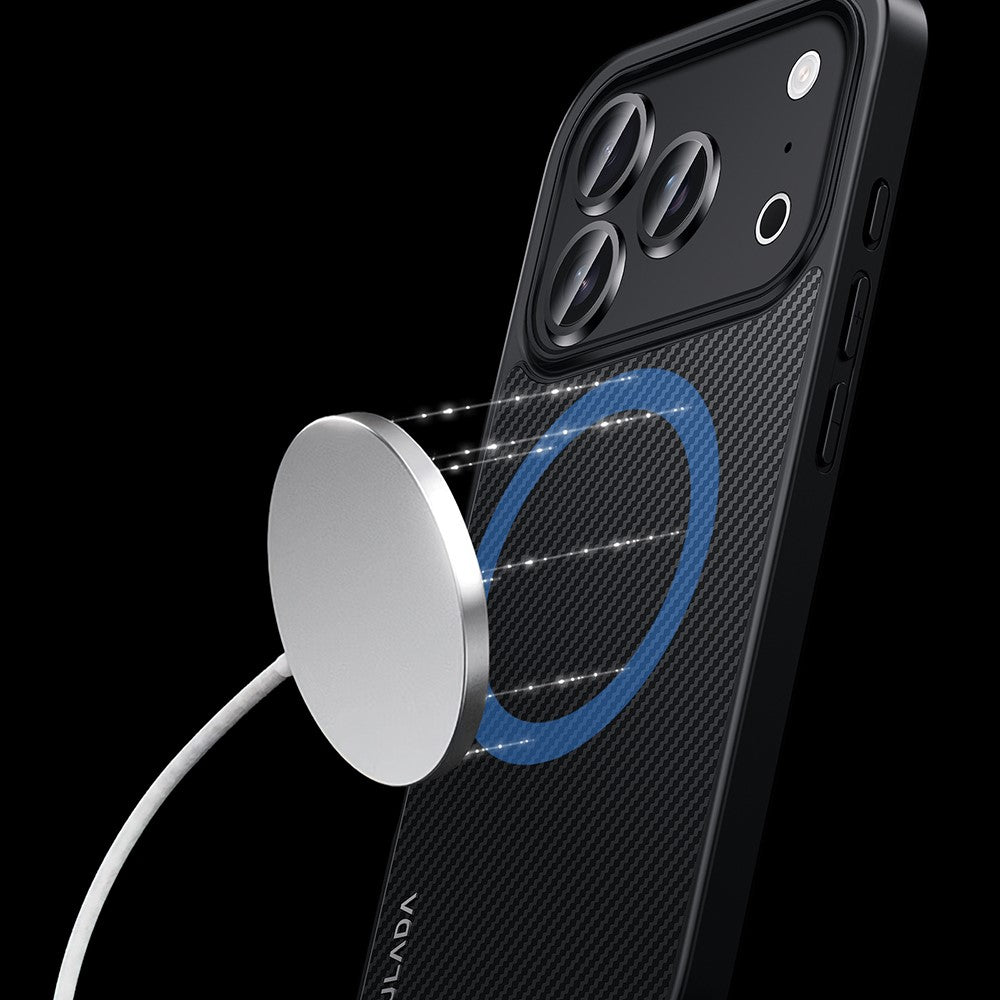 SULADA For iPhone 17 Pro Max Case Compatible with MagSafe Metal Lens Frame PU+TPU Phone Cover - Black