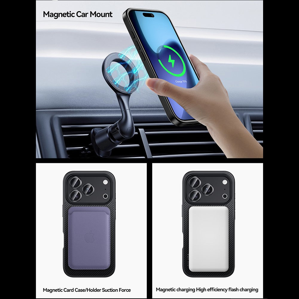 SULADA For iPhone 17 Pro Max Case Compatible with MagSafe Metal Lens Frame PU+TPU Phone Cover - Black